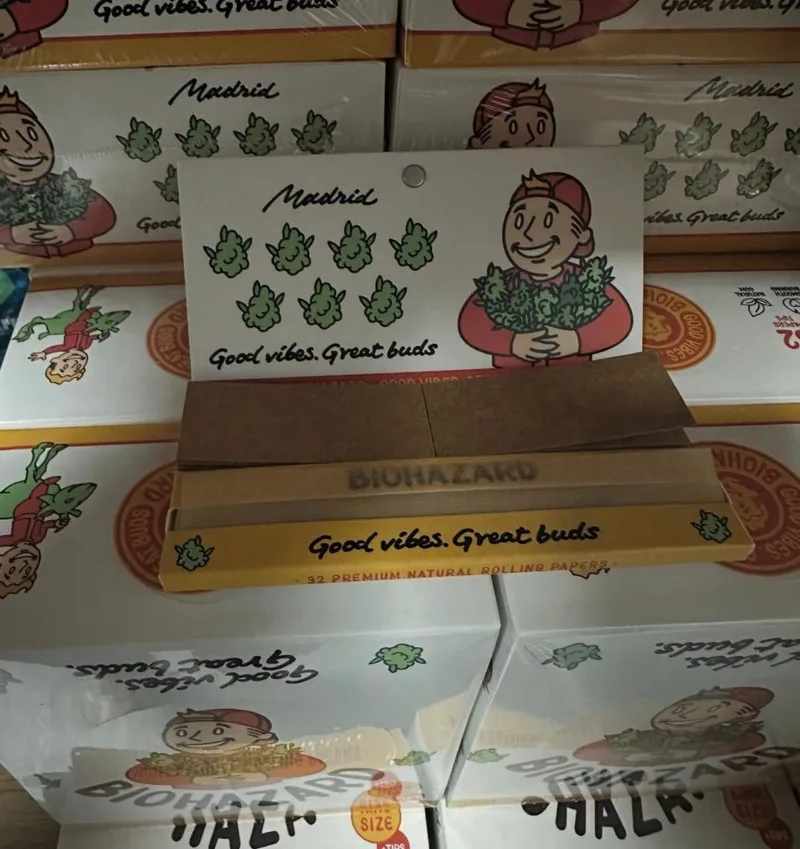 Interior decoration details at Bio Hazard Madrid weed club showing modern urban style