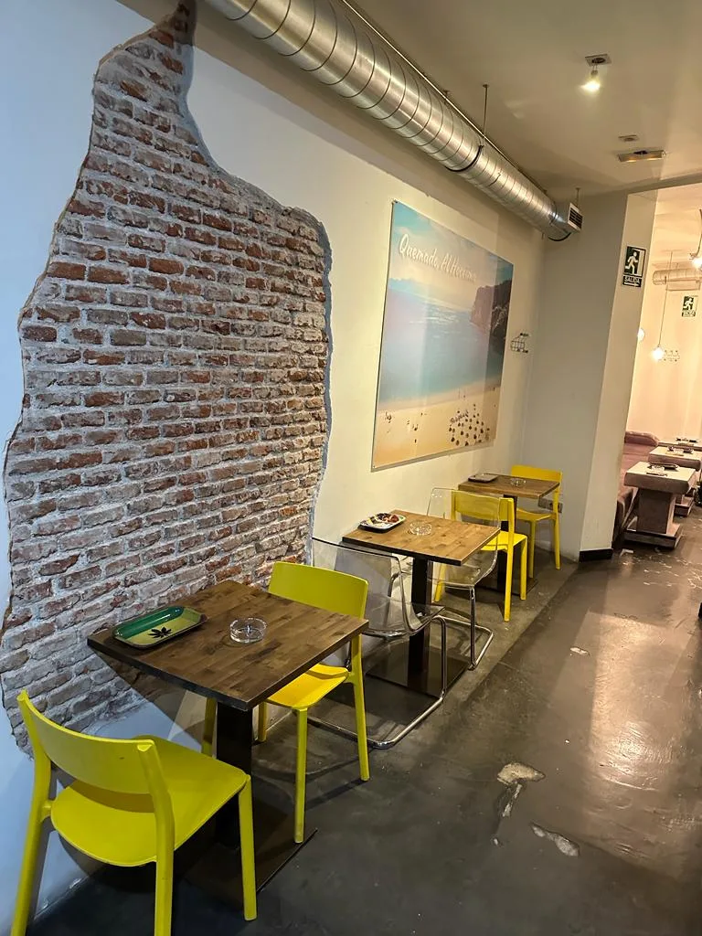 Bar and lounge area at Mimosa Social Club Madrid with warm interior design